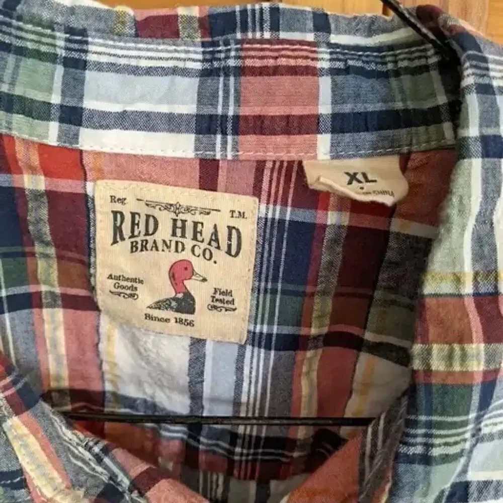 Men's Red Head Brand Plaid Short Sleeve Shirt Duck Goose Casual Work